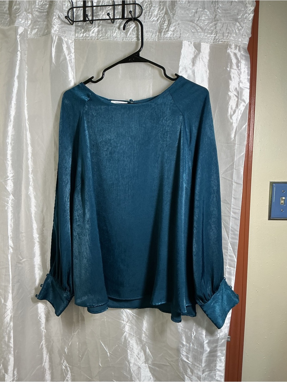 Maurices Teal Satin-Look Long Sleeve Blouse